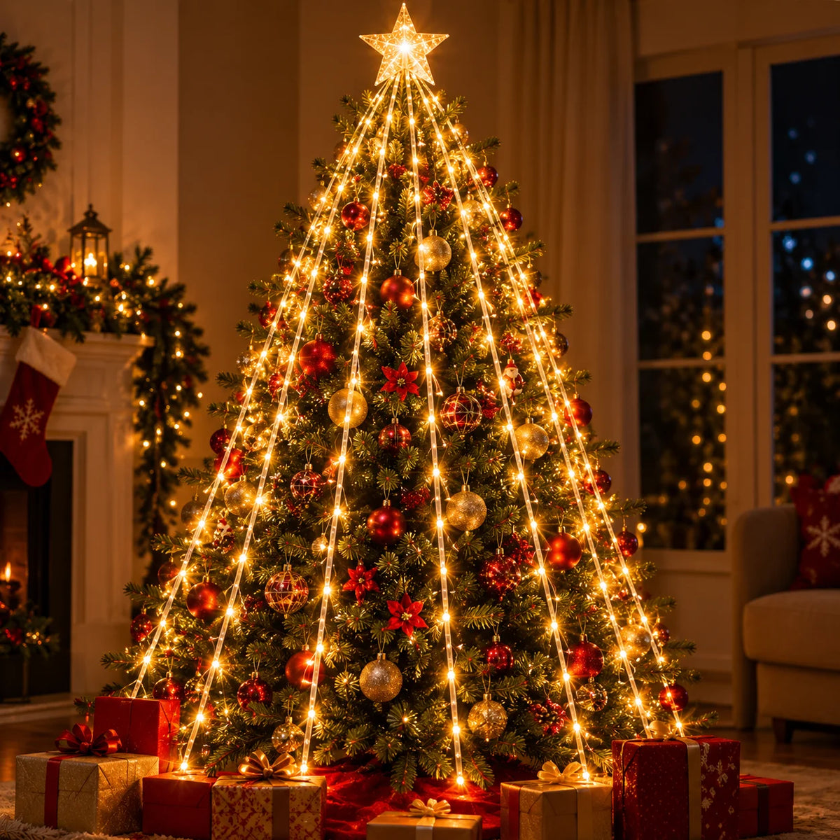 🌟TENDENCIA LUCES LED CASCADA NAVIDEÑA✨ MÁS OBSEQUIO🎁
