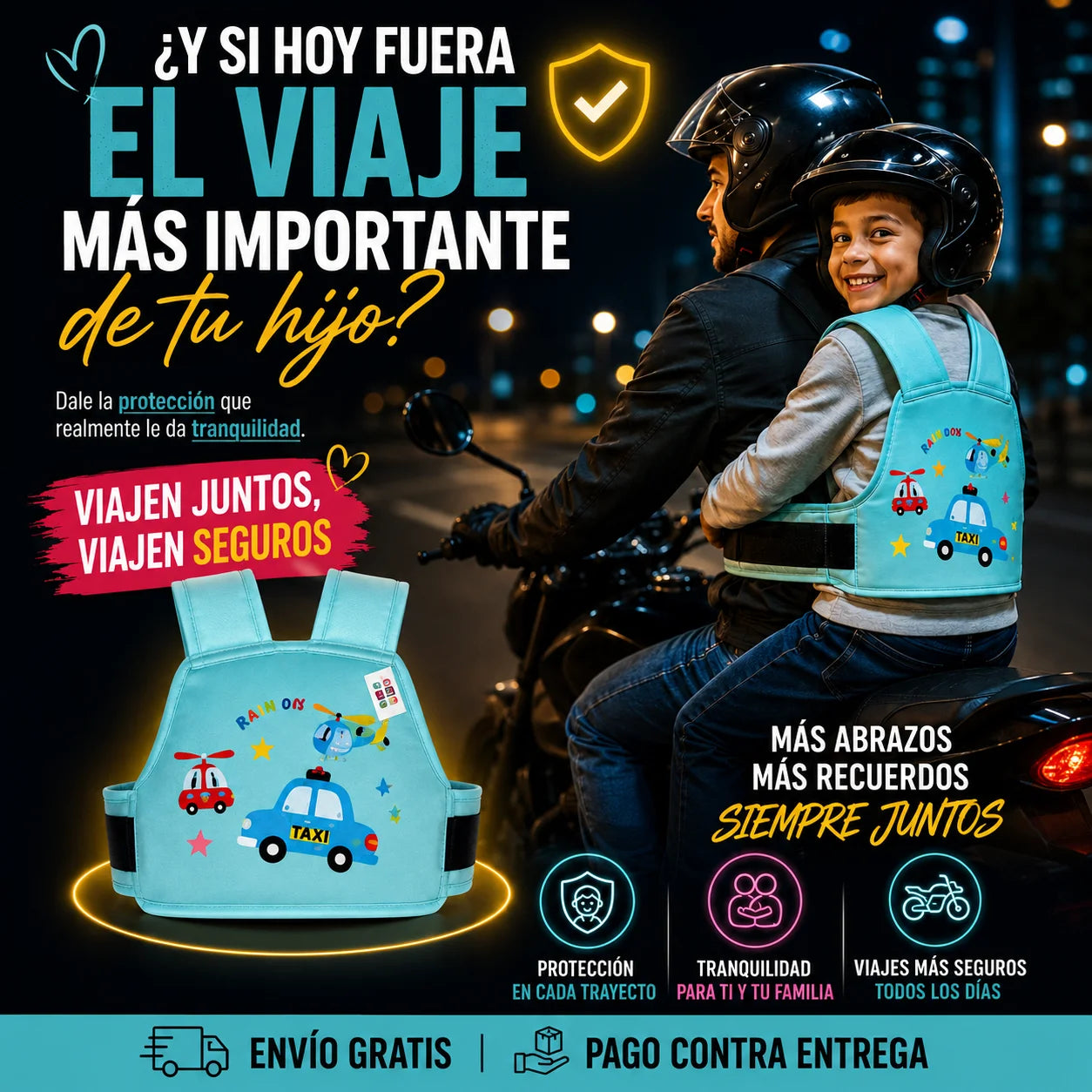 🦺CHALECO DE SEGURIDAD👧🏻INFANTIL👶🏻 PARA MOTO🏍️