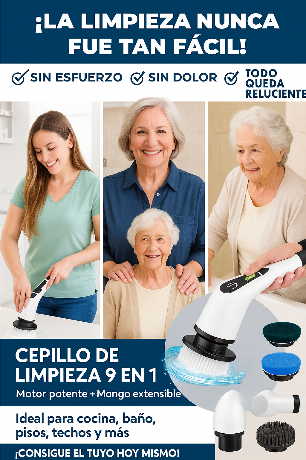 🌟ESPECTACULAR CEPILLO DE LIMPIEZA🧼 RECARGABLE 9 EN 1😎