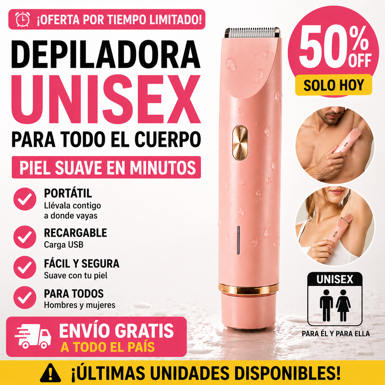 🔥50% DESCUENTO 🔥💎DEPILADORA PREMIUM 2en1 🌟RECARGABLE Y PORTÁTIL🤩