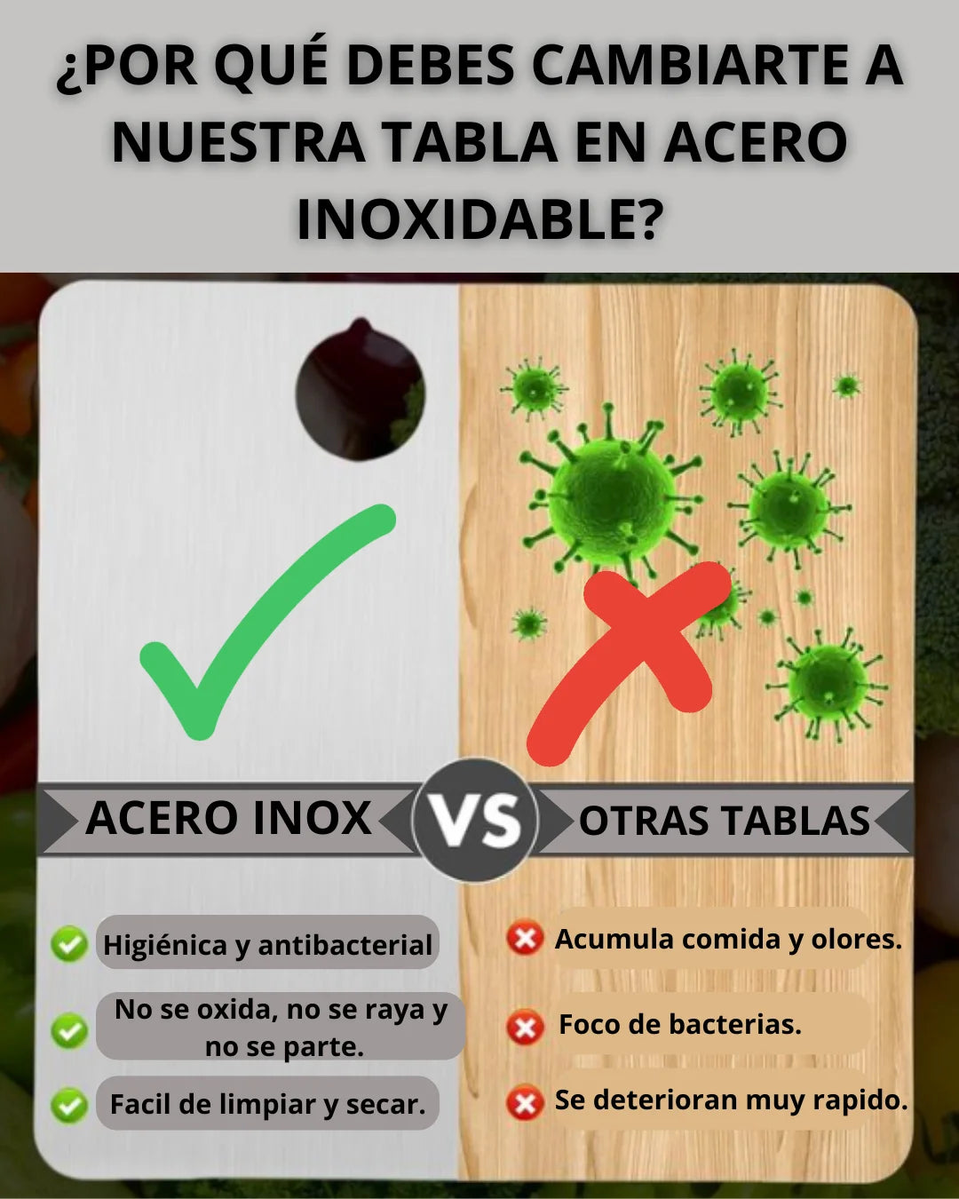 ✅TABLA DE COCINA PREMIUM🌟EN ACERO INOXIDABLE💯